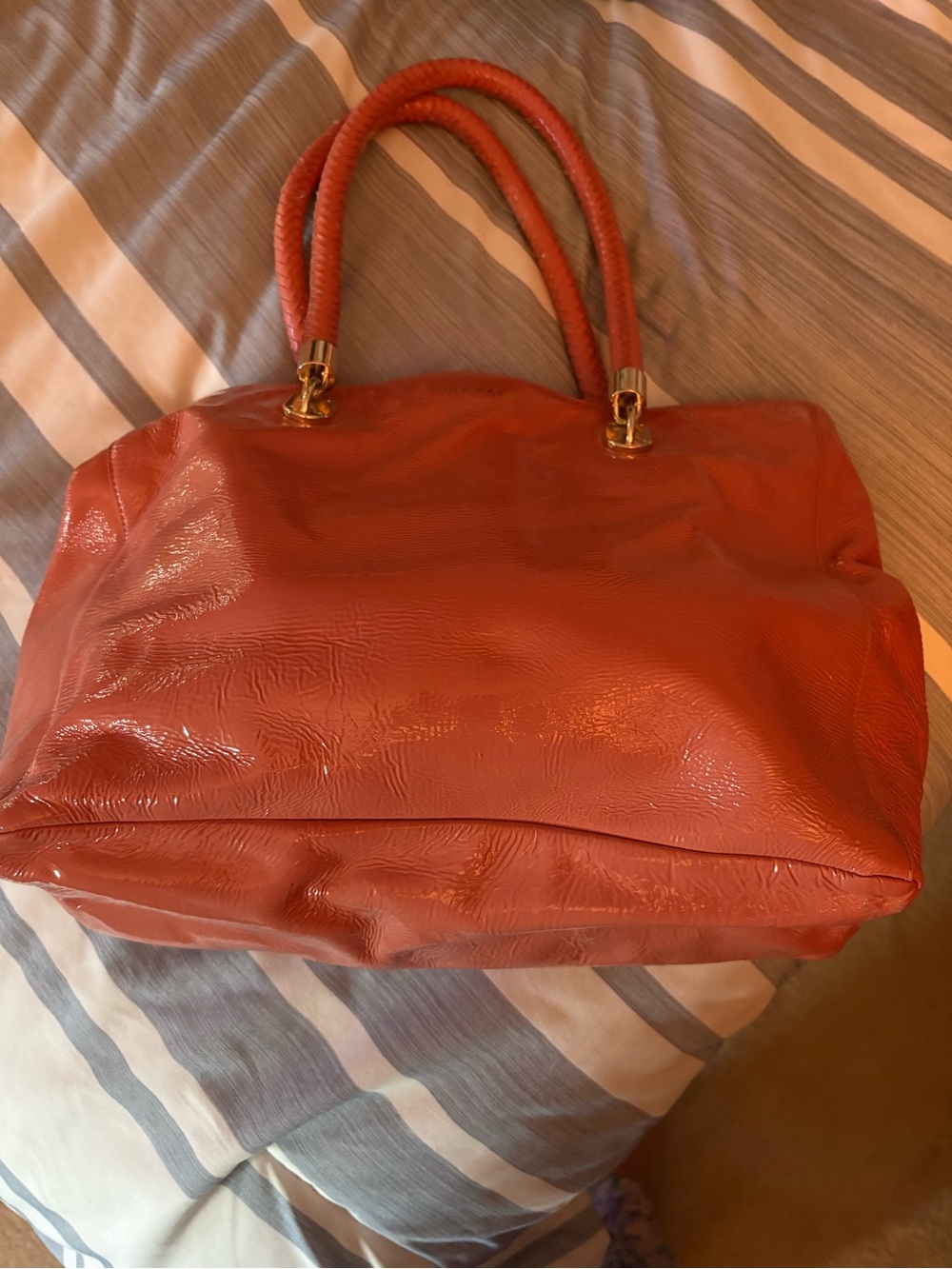 Cole Haan Coral Orange Tote with Gold-Tone Hardware